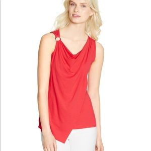 WHBM Red Sleeveless Asymmetrical Drape Top